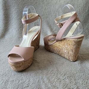 Jimmy Choo pink leather platform wedge sandals size 40